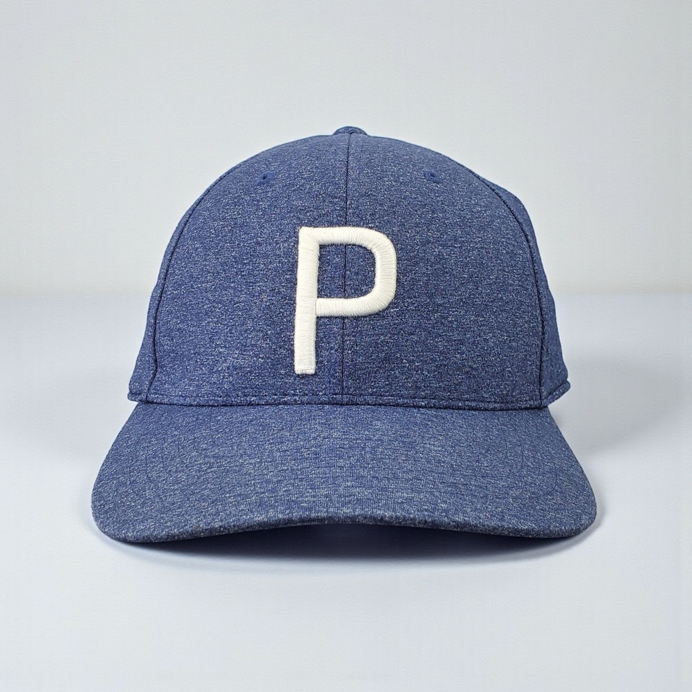Puma Tour Exclusive Golf Hat Mens‎ Blue Snapback P Logo Heathered Casual Cap